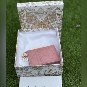 ❌SOLD❌Lady Dior Bloom Card Holder - Antique Pink Cannage Lambskin